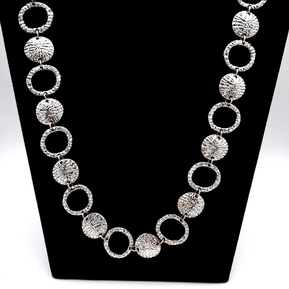 Nadine West Silver Tone Necklace Circle Medallion Link 34in Statement Chic - Picture 3 of 5